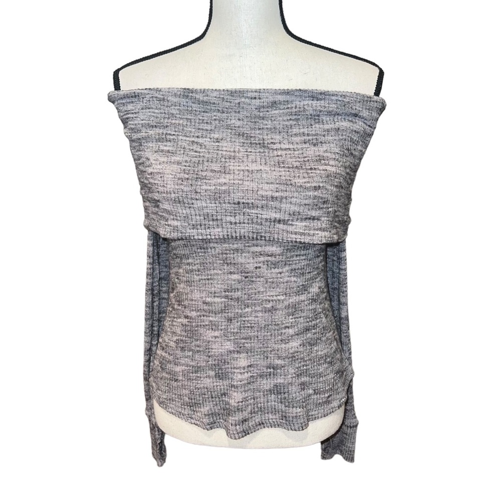 Feel The Piece Grey Off Shoulder Ribbed Knit Top